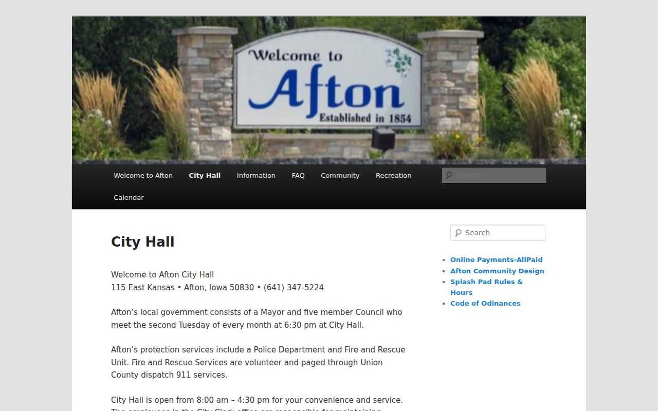 Afton City Hall source for Afton city records and clerk contacts