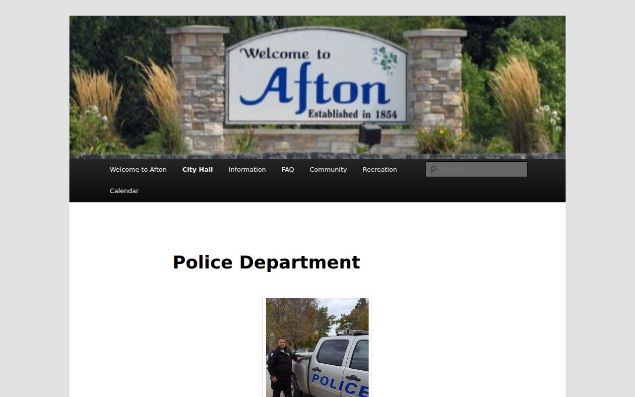 Afton criminal records contact page for the Afton Police Department